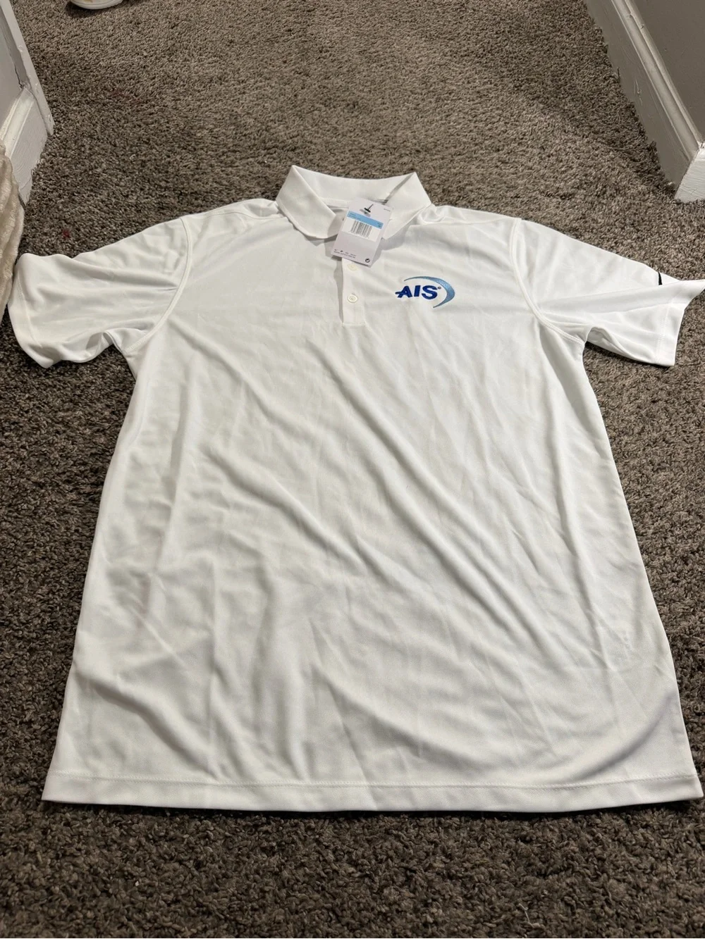 Nike White Polo with Blue AIS Logo